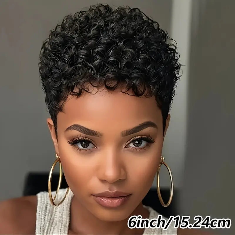 180% Density Glueless 6 Inch Afro Curly/Kinky Brazilian Remy Human Hair Wig for Women