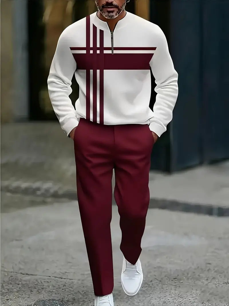 Men'S Stylish Two-Piece Suit with Zipper Details