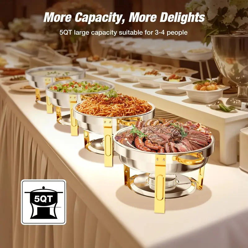 WARMOUNTS 2/4 Pack Golden & Silvery 5QT Chafing Dishes for Buffet with Glass Lid - Food-Grade Stainless Steel Chafers and Buffet Warmers with Lid Holder