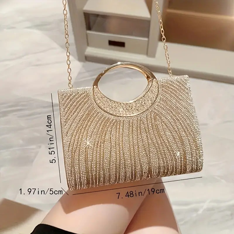 4pcs Set New Fashion Dinner Bag Sparkly Rhinestone Striped Tote Wedding Bridesmaid Bag