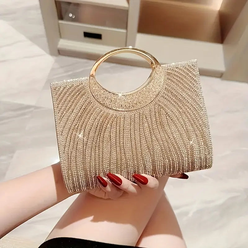 4pcs Set New Fashion Dinner Bag Sparkly Rhinestone Striped Tote Wedding Bridesmaid Bag