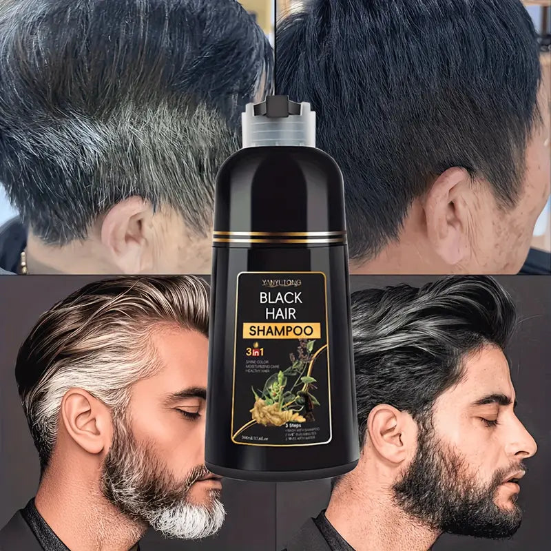 3 Bottles Of 500ml 3-in-1 Black Shampoo, Beard Dye & Cleaner, Natural Herbs