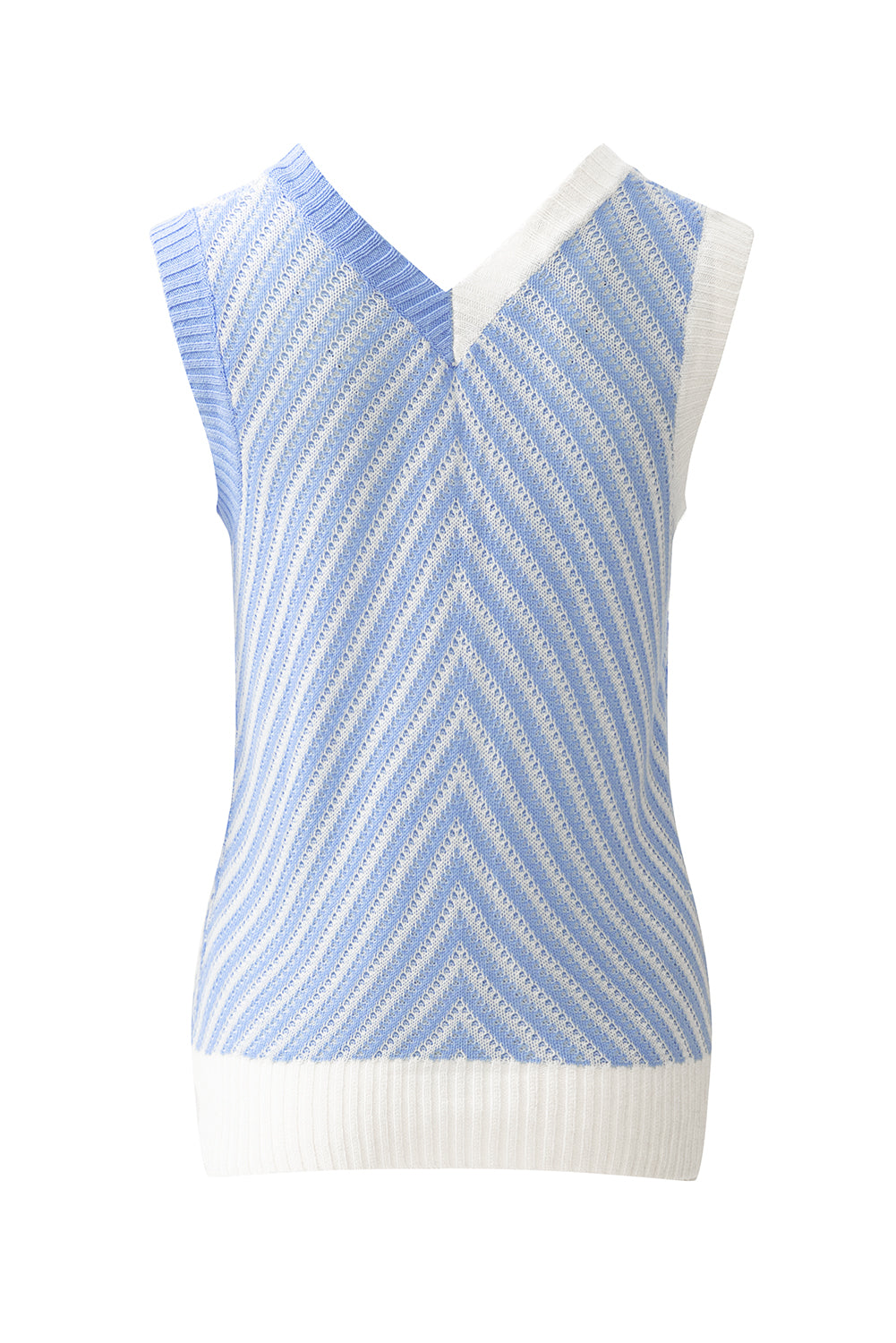 Strawberry Pink Contrast Chevron V Neck Knitted Vest
