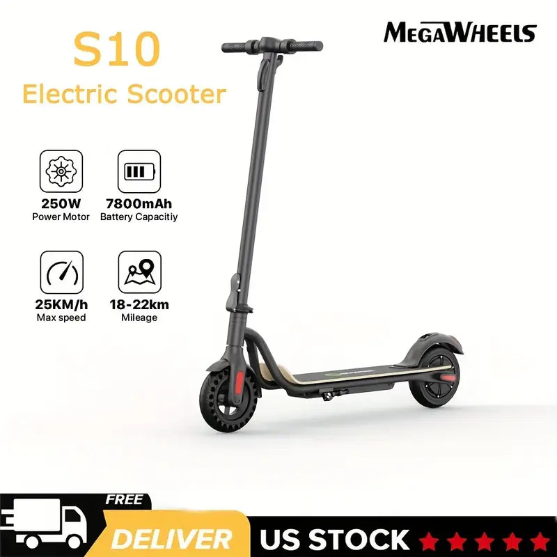 S10 Foldable Electric Scooter - 15.5mph Top Speed, 3 Speed Modes, 8" Solid Tires
