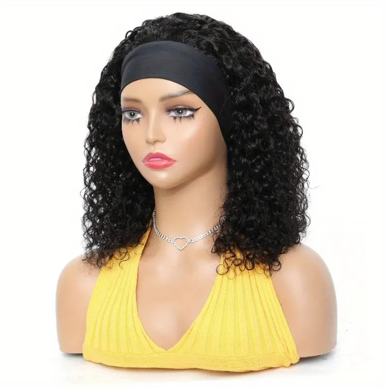 200% Density Brazilian Remy Human Hair Wig - Glueless Headband Deep Wave Sporty Style Rose Net Cap for Women