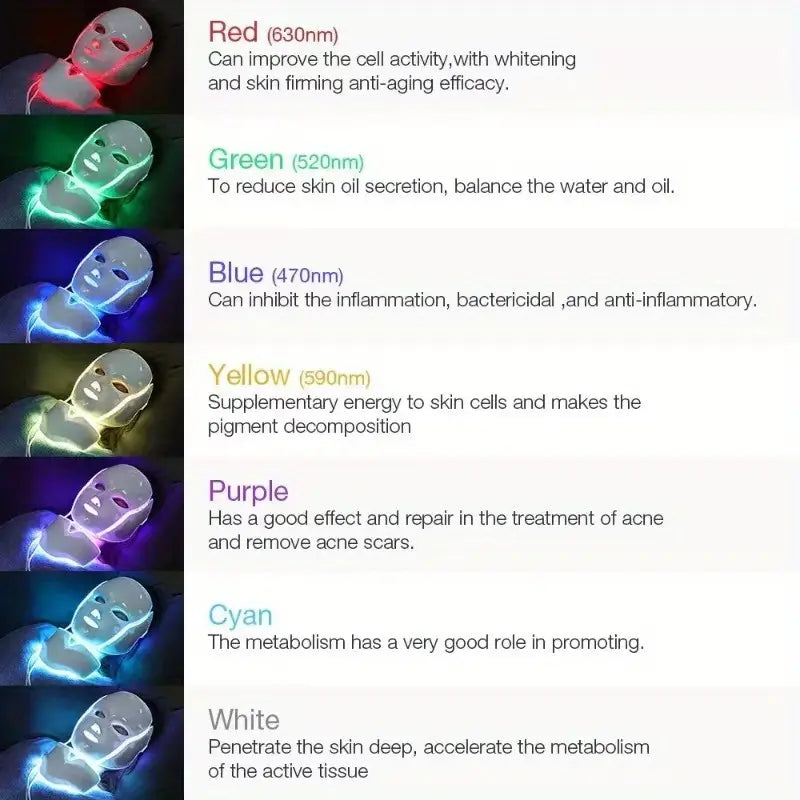7 Color LED Light Facial Mask Adjustable LED Facial Mask Beauty Care Tool