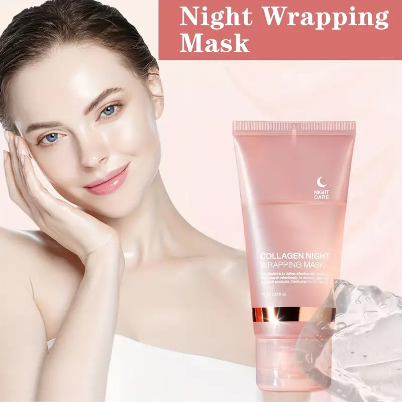 Collagen Night Wrap Mask with Jelly Brush, Alcohol-free Gentle, Deep Moisturizing, Nourishing