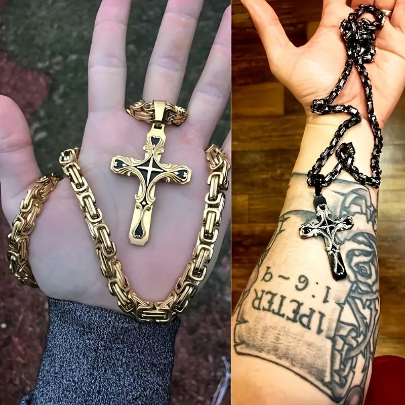 2pcs vintage necklace, Cuban chain beads, weight sense men fashion pin, hand pin set