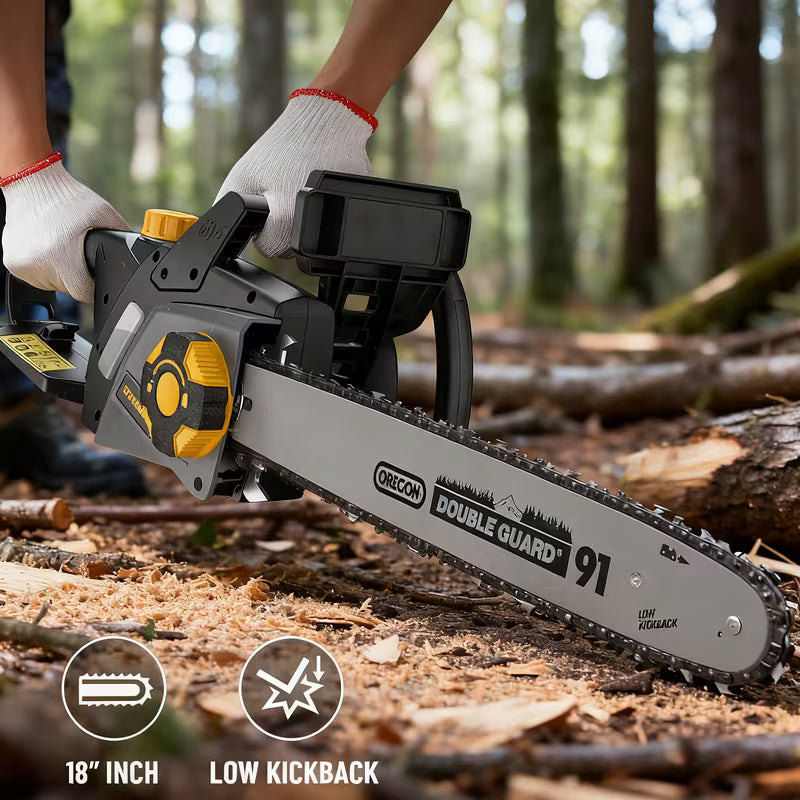 18-Inch Electric Chainsaw, 15-Amp Motor, Tool-Free Tensioning