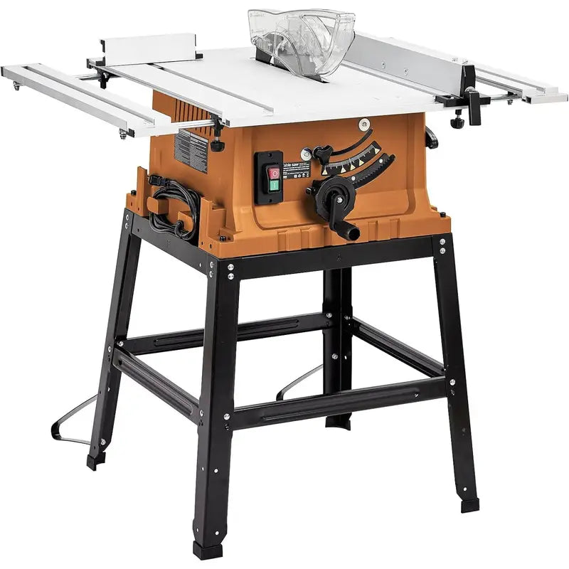 10 Inch Table Saw, 15 Amp 5000RPM Powerful Tablesaw With Stand & Protective Cover