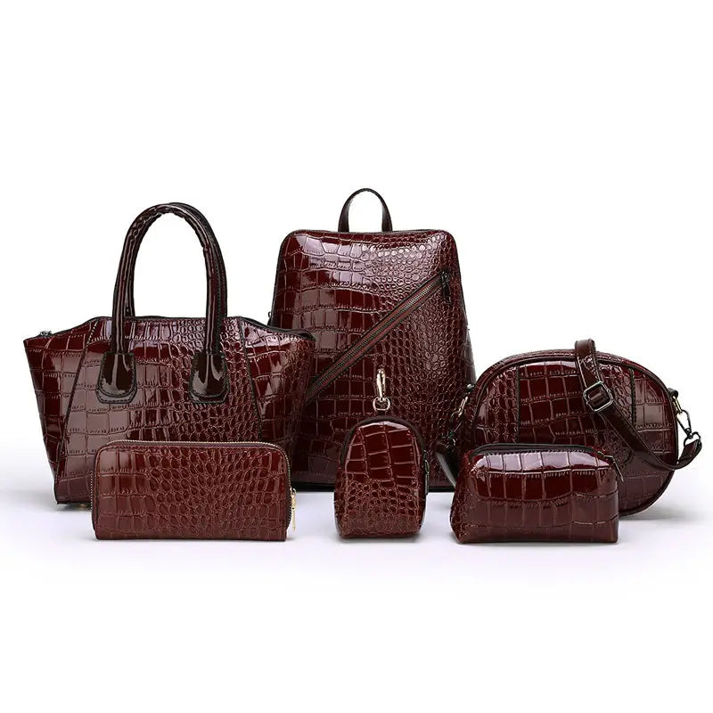 6pcs Set PU Minimalist Crocodile Embossed Women's Bag Set