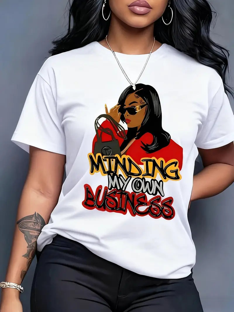 Women's 100% Anime Letter Print T-Shirt - Kawaii Manga Style Round Neck Casual Tee