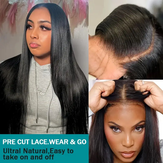 5x5 HD Lace Put On And Go Glueless Closure Wigs Human Hair Straight Human Hair Pre Plucked Pre Cut No Glue