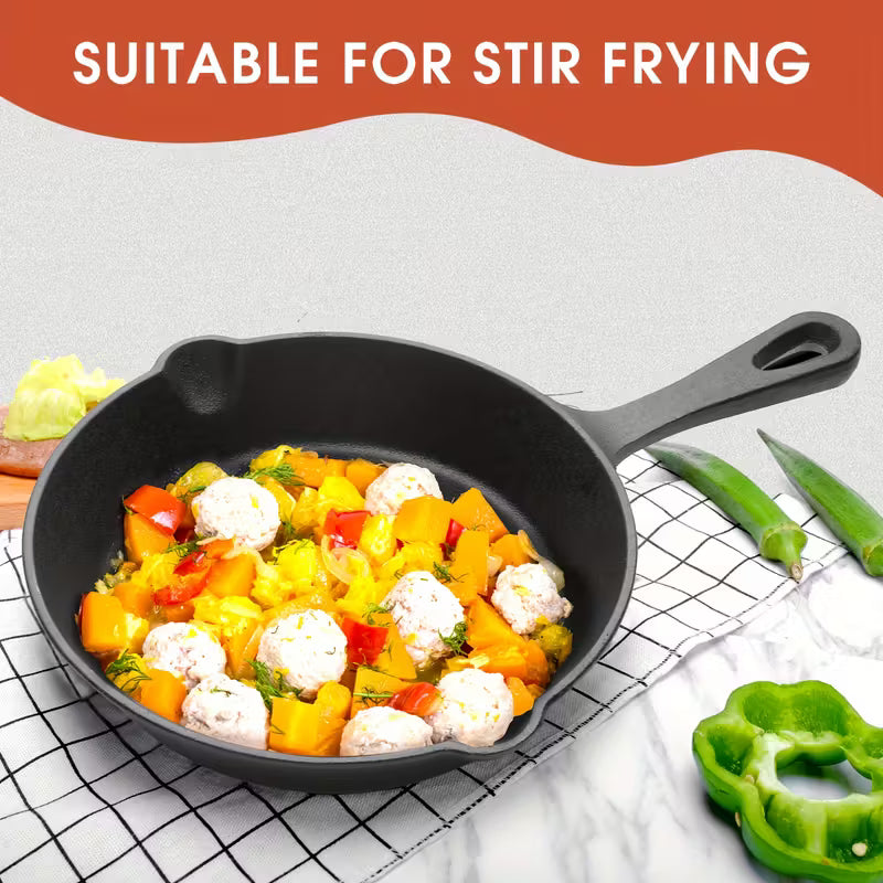 Cast Iron Skillet Set - 3 pcs Heavy-Duty Non-Stick Cookware with Drip Spout