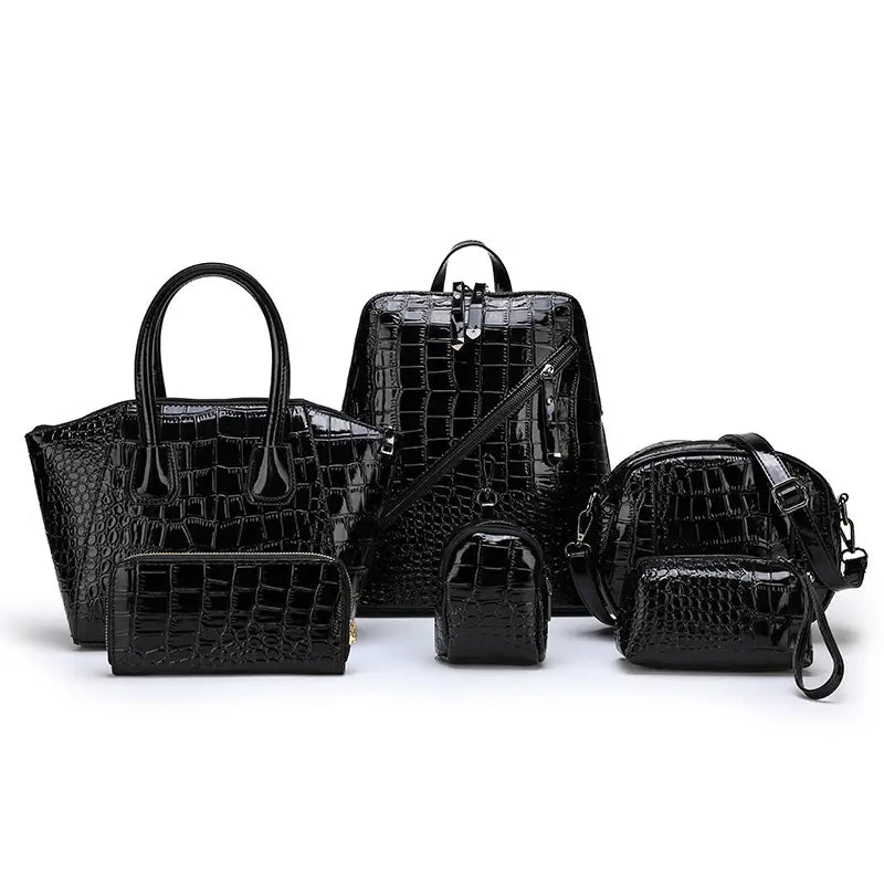6pcs Set PU Minimalist Crocodile Embossed Women's Bag Set
