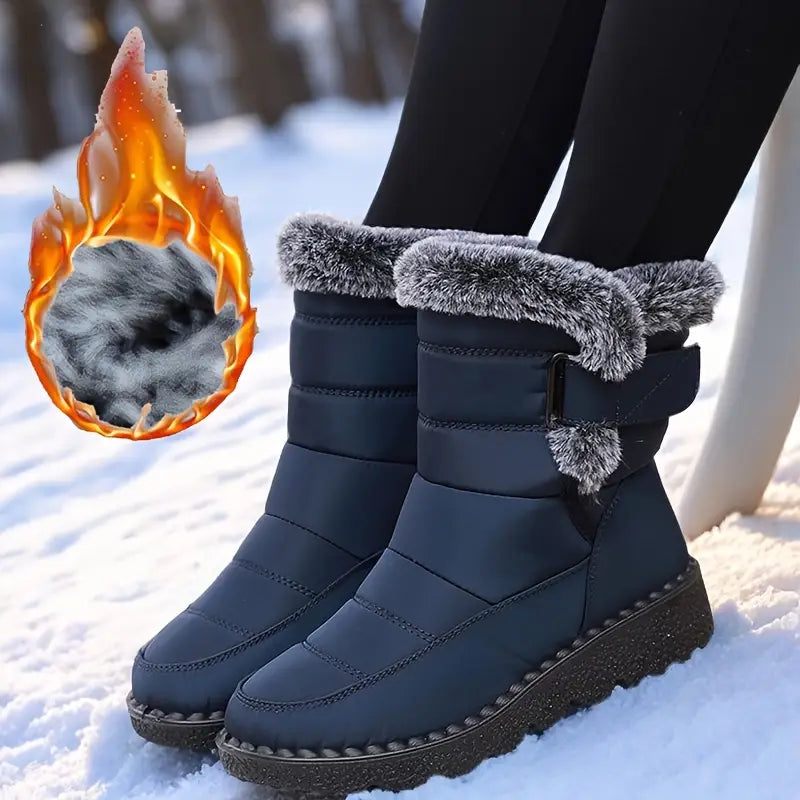 Women Thermal Insulated Cold Weather Shoes with Non-Slip Rubber Sole, Mid-Calf Boots for Snow