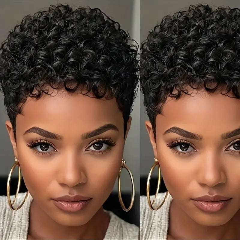 180% Density Glueless 6 Inch Afro Curly/Kinky Brazilian Remy Human Hair Wig for Women