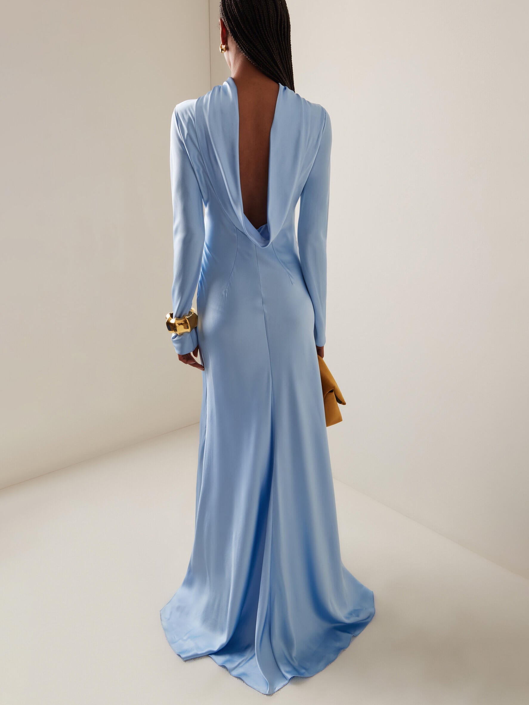 Satin Open-back Long-sleeved Maxi Dress