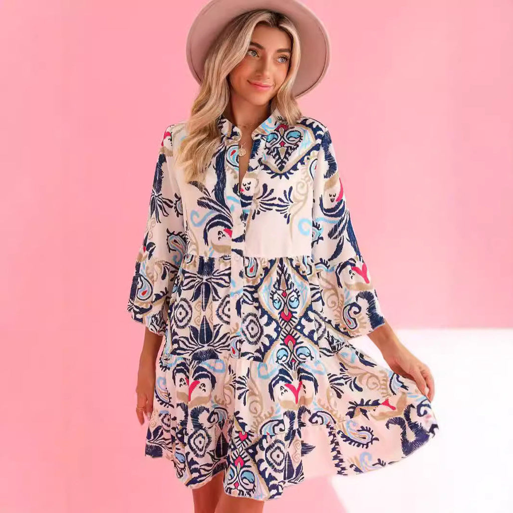 New Bohemian Style Printed Layered Mini Dress