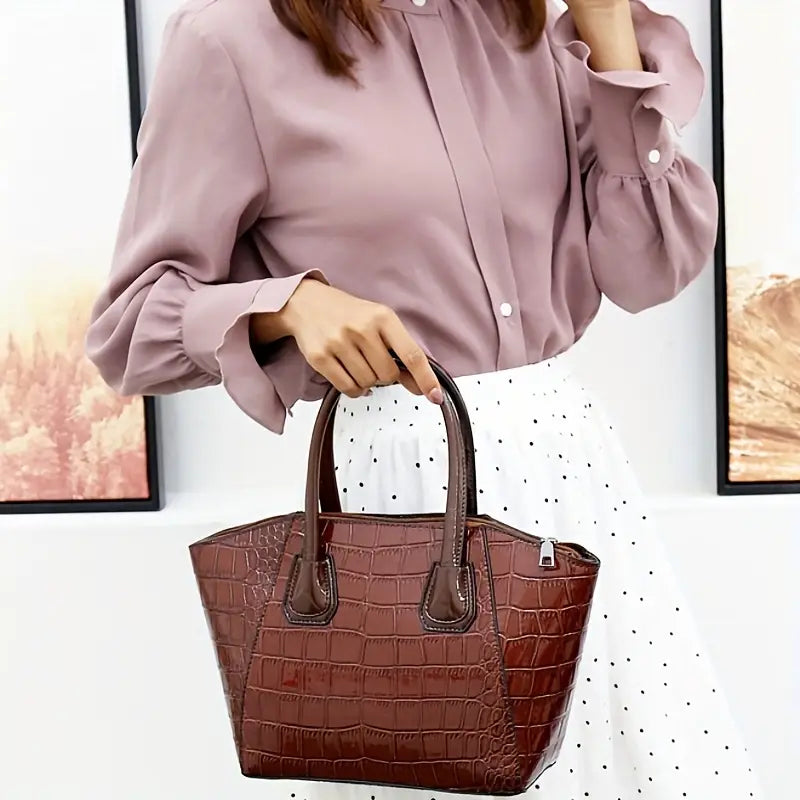 6pcs Set PU Minimalist Crocodile Embossed Women's Bag Set