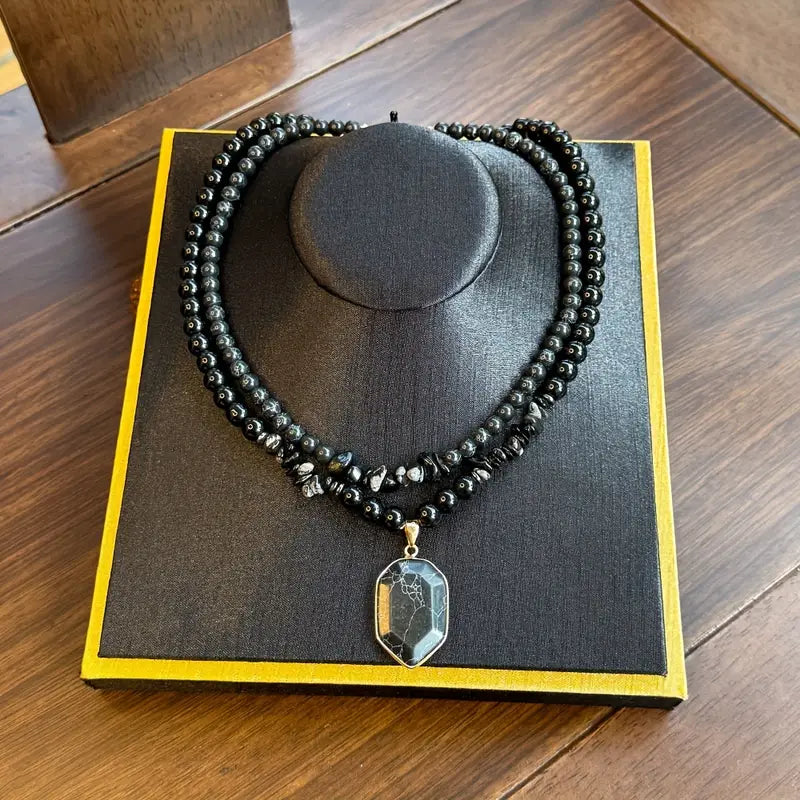 2pcs/Guardian Necklace Obsidian And Black Onyx Beaded Pendant Necklace For Men And Women Protection And Grounding