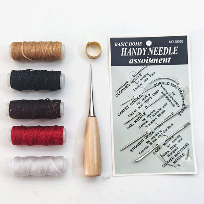 Leather Waxed Thread Stitching Needles Awl Hand Tools Kit for DIY Sewing Craft