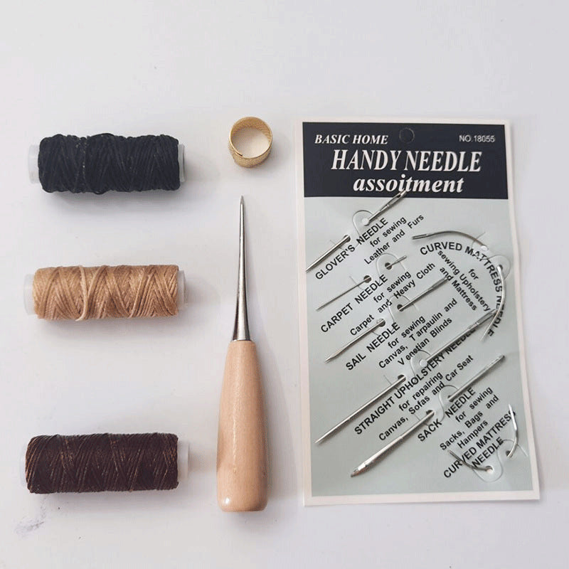 Leather Waxed Thread Stitching Needles Awl Hand Tools Kit for DIY Sewing Craft