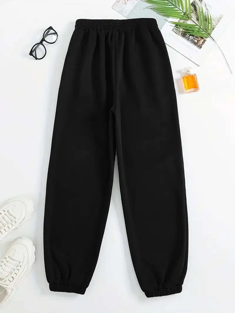 Letter Print Two Piece Set, Crew Neck Sweatshirt & Pants, Women's Clothing