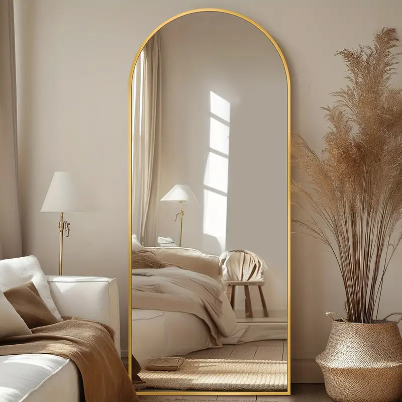 Full Length Mirror, Arched Floor Mirror Freestanding, 58×19 In Floor Standing Mirror Full Body