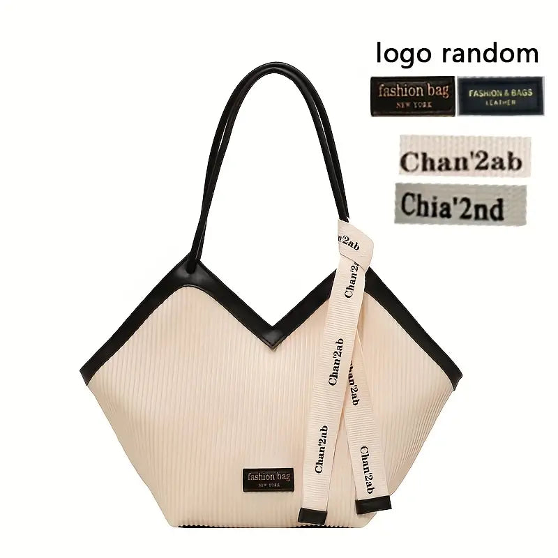 Durable PU Tote Bag - Stylish Love-Themed, Black with Golden-Tone Hardware