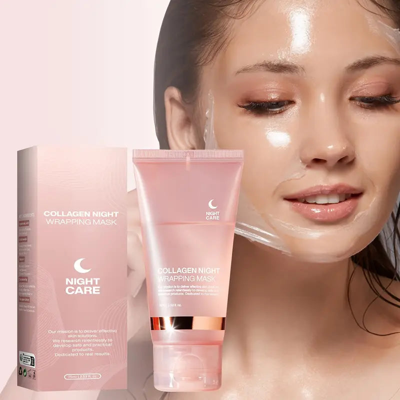 Collagen Night Wrap Mask with Jelly Brush, Alcohol-free Gentle, Deep Moisturizing, Nourishing