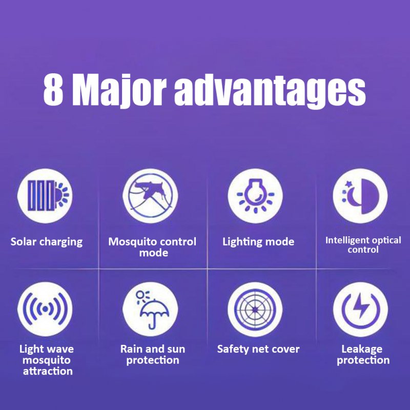 Solar Bug Zapper, Outdoor LED Light With Polycrystalline Silicon Solar Panel, Intelligent Light Control