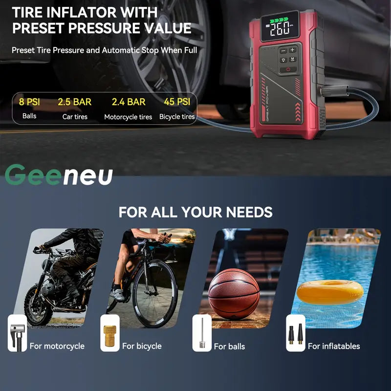 4000A Portable Wireless Car Air Compressor Jump Starter with Air Compressor, Battery Jump Starter Portable Peak