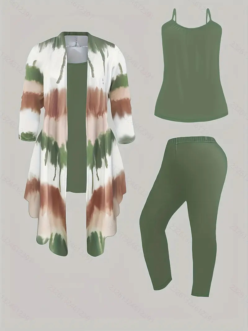 Printed Cardigan Jacket Women's Three-piece Suit with Solid Slacks Vest - Everyday Suit