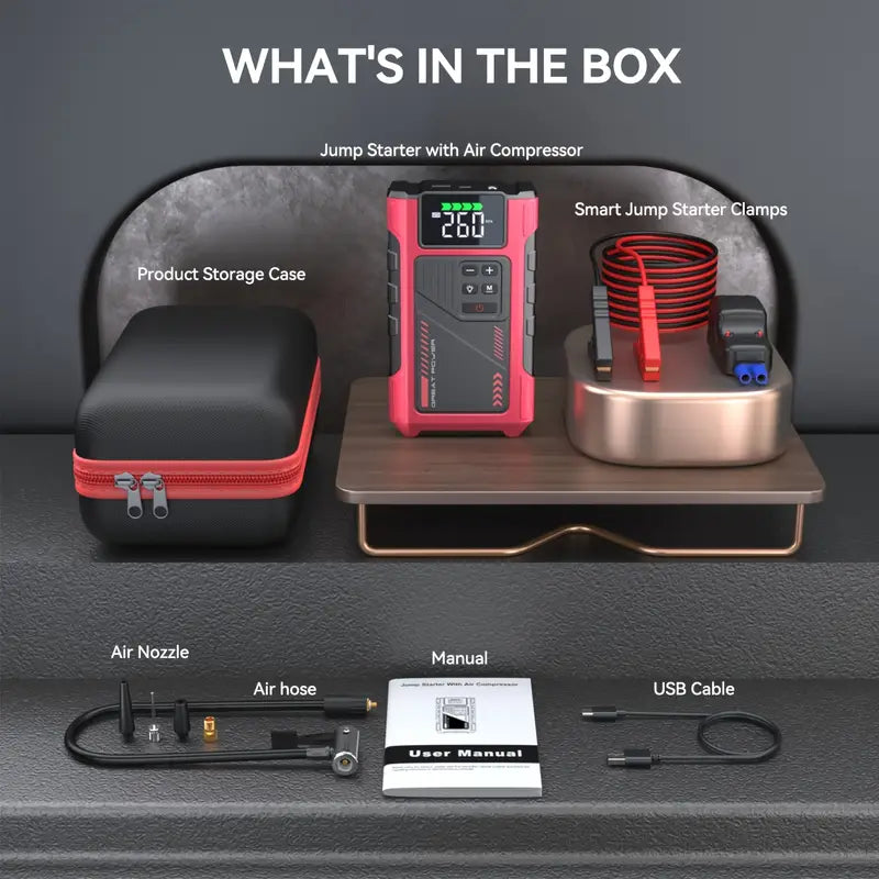 4000A Portable Wireless Car Air Compressor Jump Starter with Air Compressor, Battery Jump Starter Portable Peak