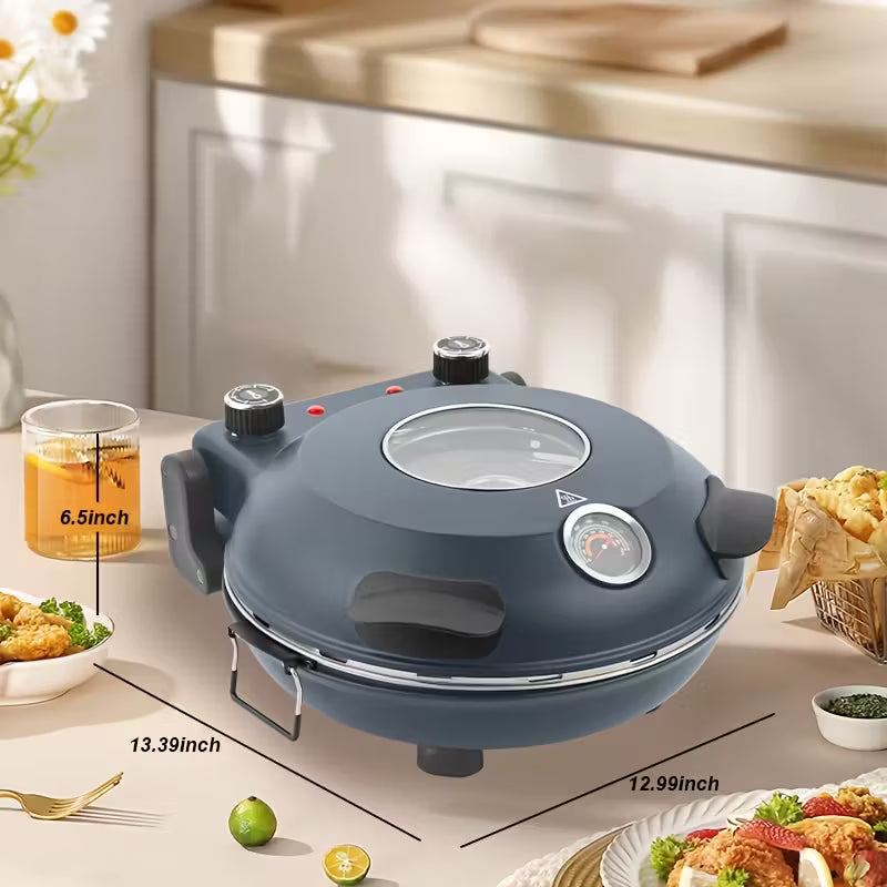 Electric Pizza Oven, 12" Indoor Countertop Pizza Maker, 1200W 5-Min Crisp, Dual Knob Control