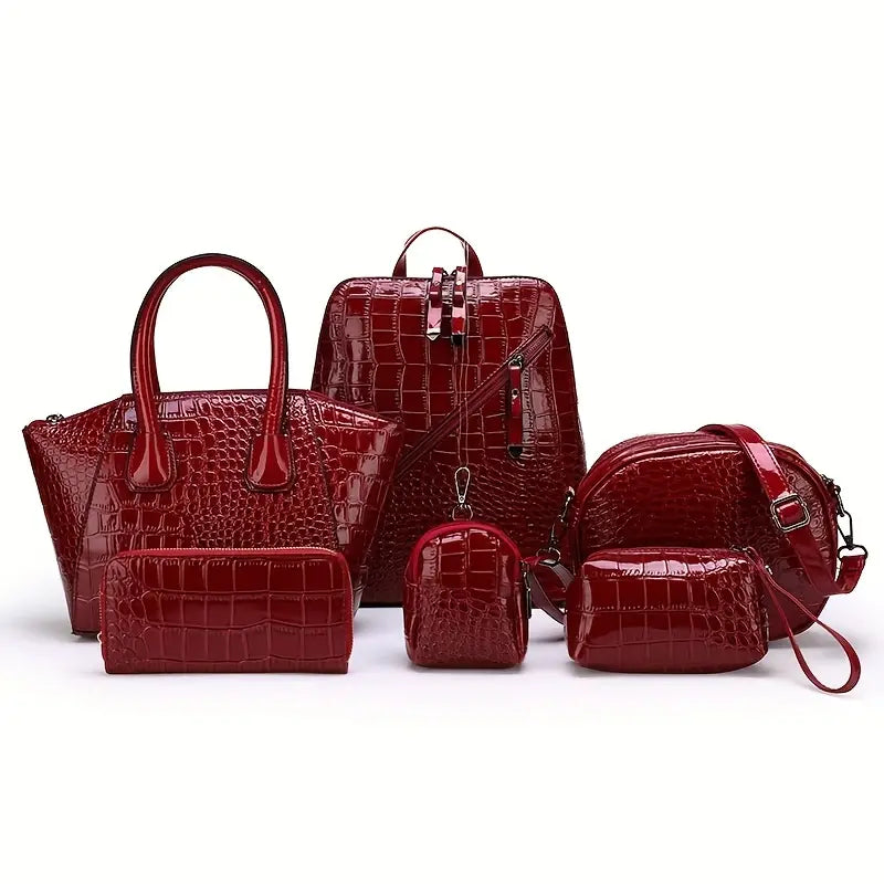 6pcs Set PU Minimalist Crocodile Embossed Women's Bag Set