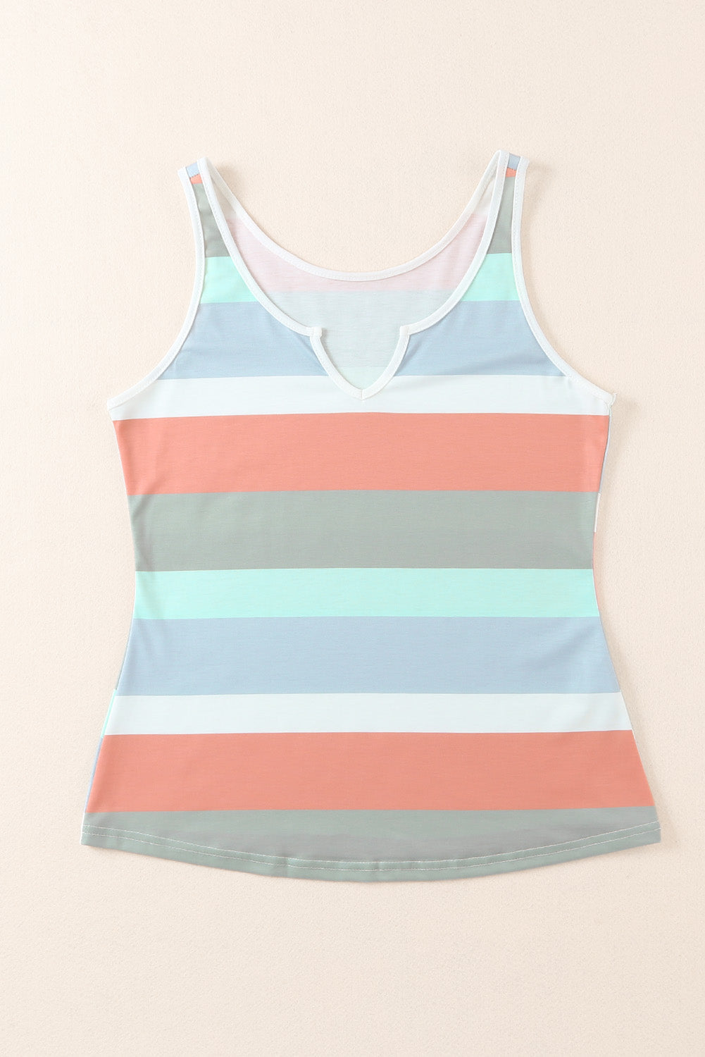Multicolor Striped Color Block Notched Neck Tank Top