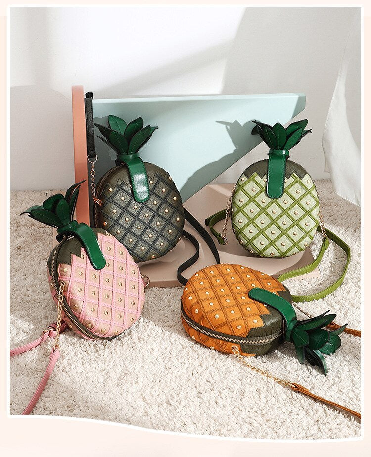 Pineapple Shape Rivet Chain Small Round Bag