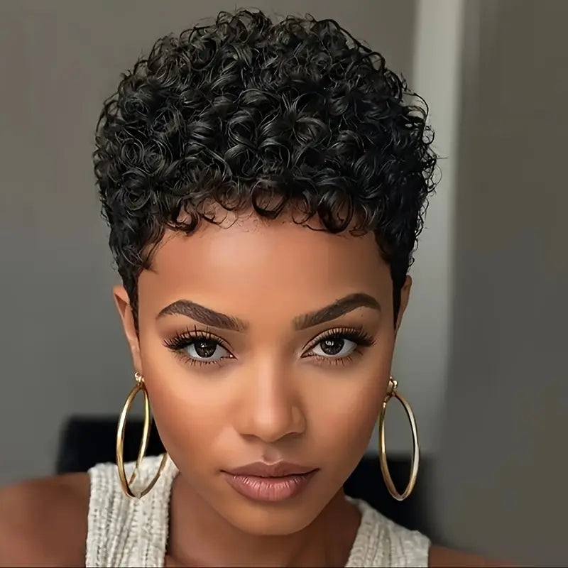 180% Density Glueless 6 Inch Afro Curly/Kinky Brazilian Remy Human Hair Wig for Women