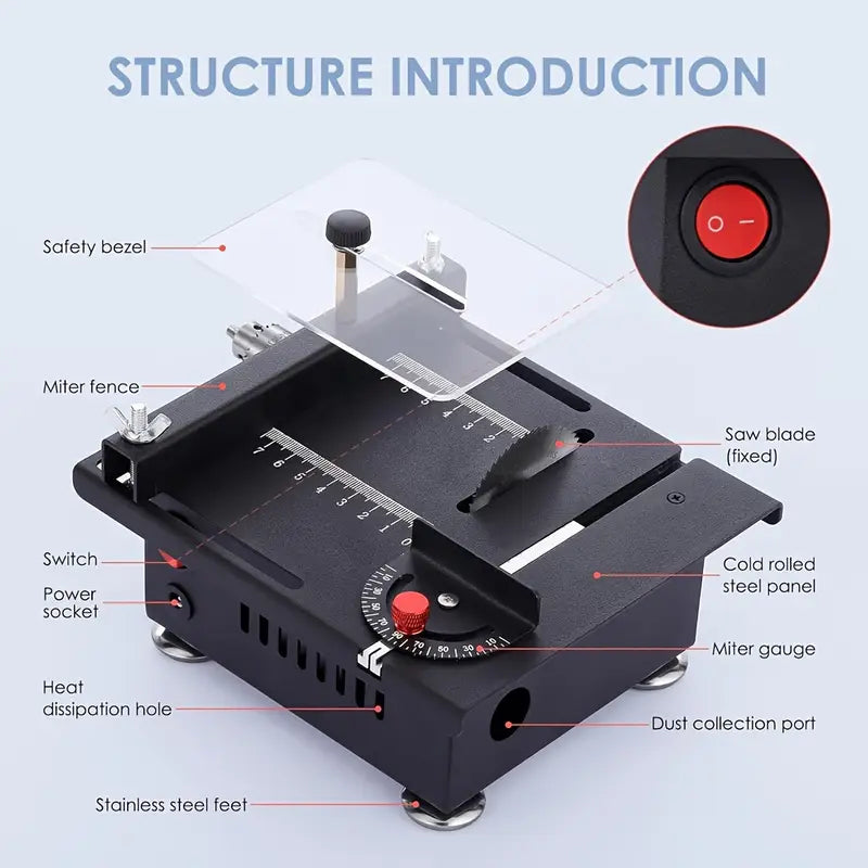 Mini Table Saw, Multi-function Portable Adjustable, Cutting, Sanding, Engraving, Drilling, All-in-one