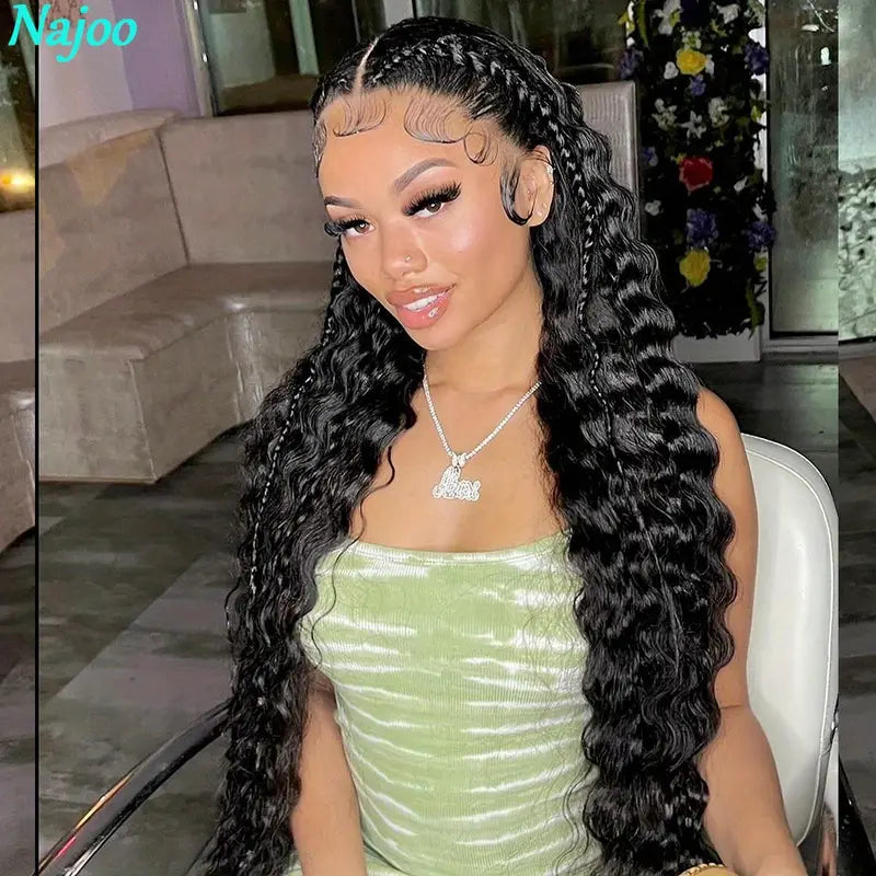 250% Density Brazilian Virgin Human Hair Lace Front Wig - Natural Black Curly Texture, HD Transparent Lace Frontal