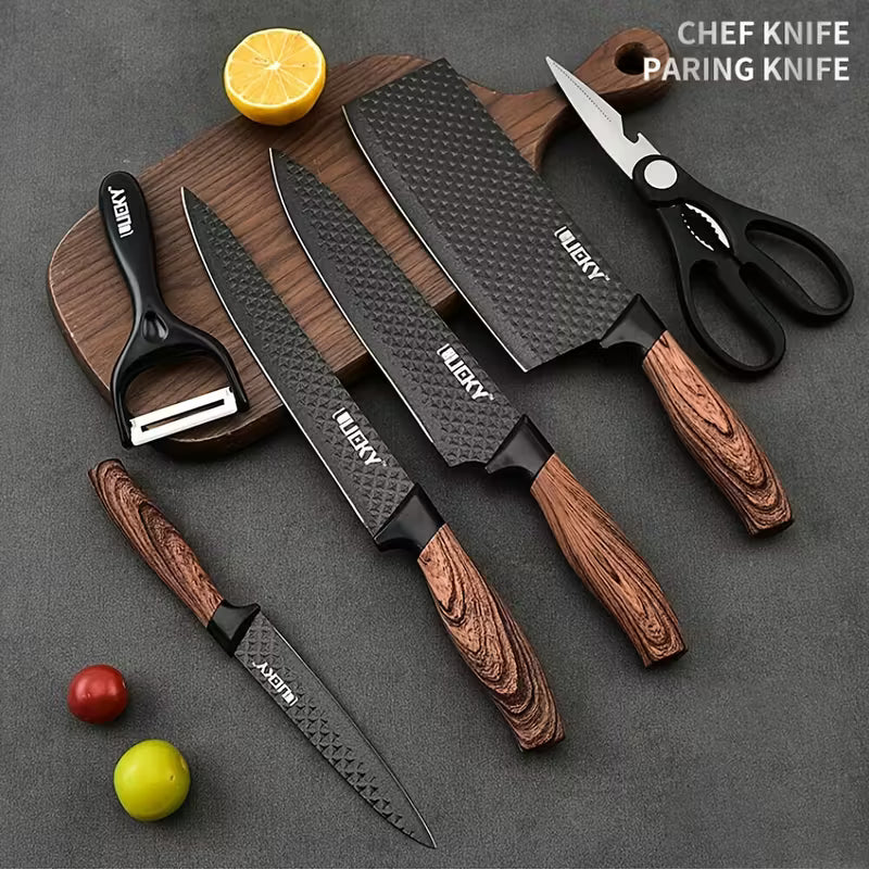 Professional 6pcs Kitchen Knives Set, Chef, Cleaver, Slicer