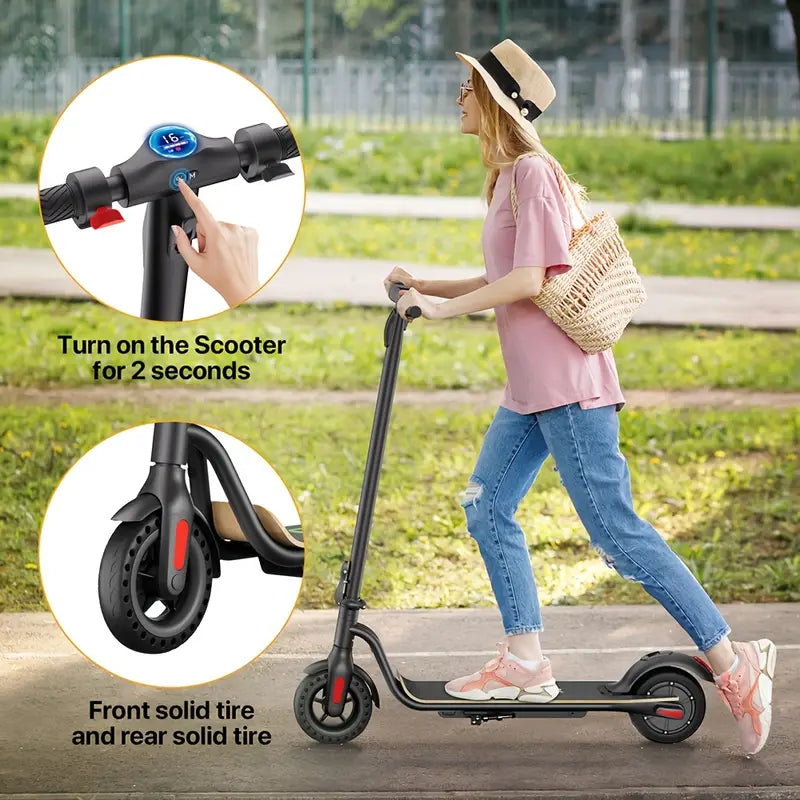 S10 Foldable Electric Scooter - 15.5mph Top Speed, 3 Speed Modes, 8" Solid Tires