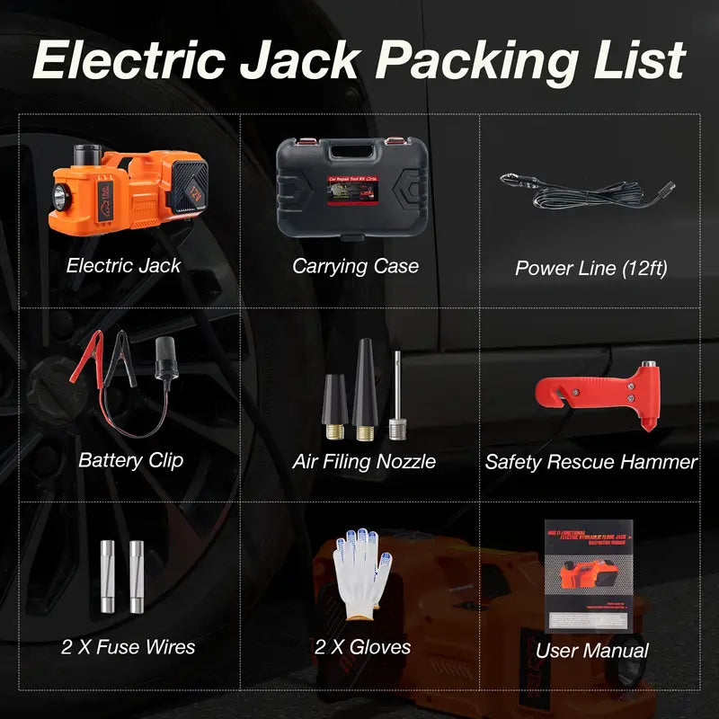 5 Ton Electric Car Jack, Hydraulic Jack And Electric Impact Wrench, Portable Car Lift with Built-in Air Pump
