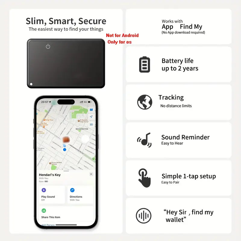 Apple Wallet Tracking Card, Wallet Lookup Card, Global GPS Locator, Anti Loss Tracking