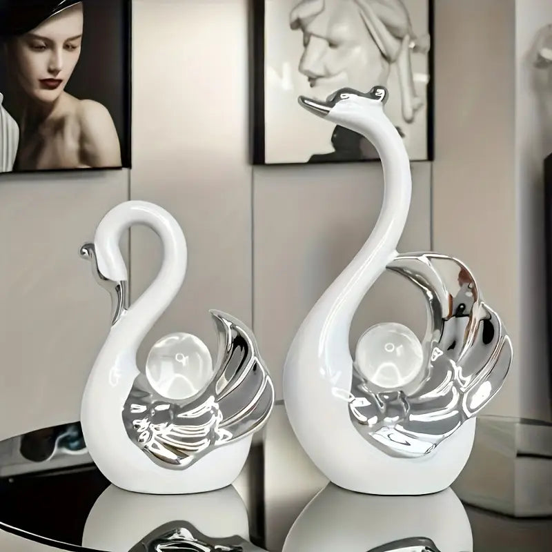High-end Light Luxury Crystal Ball Swan Ceramic Ornament Creative Home Living Room Entrance TV Cabinet Decoration