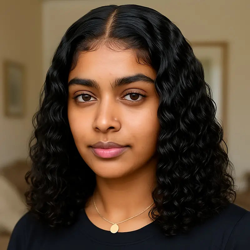 14 Inch Deep Water Wave Wig for Women - Natural Look High-Quality Hairpiece with Pre-Trimmed Hairline, No Glue Adhesive