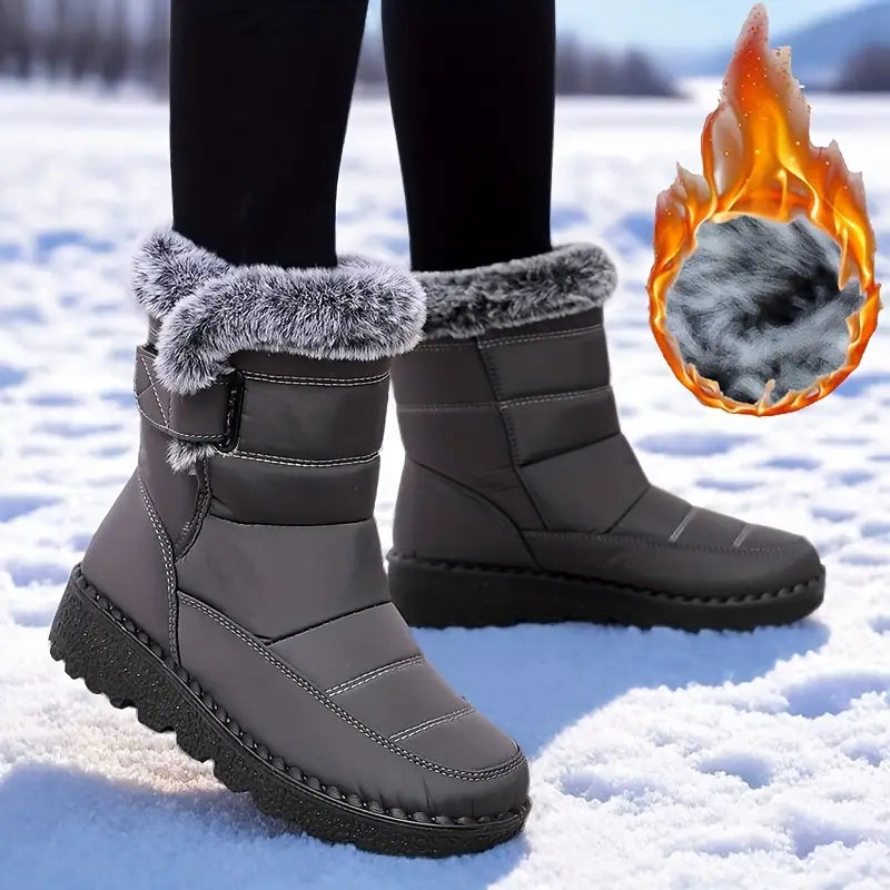 Women Thermal Insulated Cold Weather Shoes with Non-Slip Rubber Sole, Mid-Calf Boots for Snow