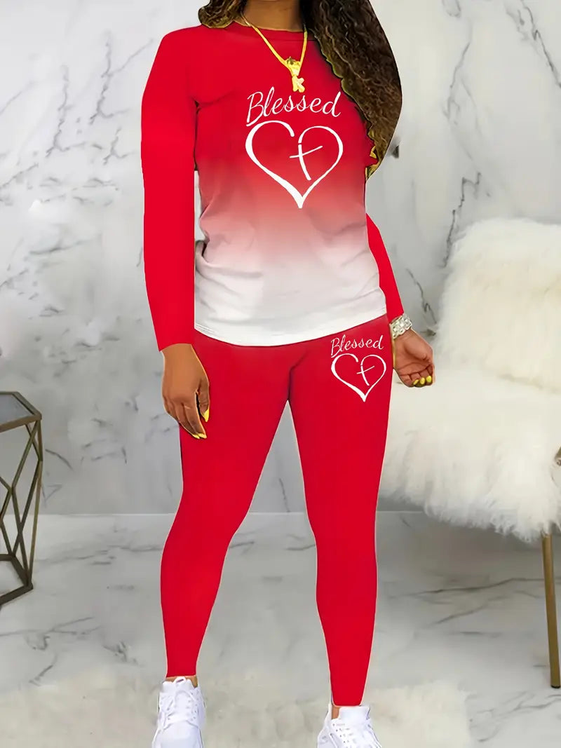 SMCT32 Gradient Color Personality Letter Print Casual Set